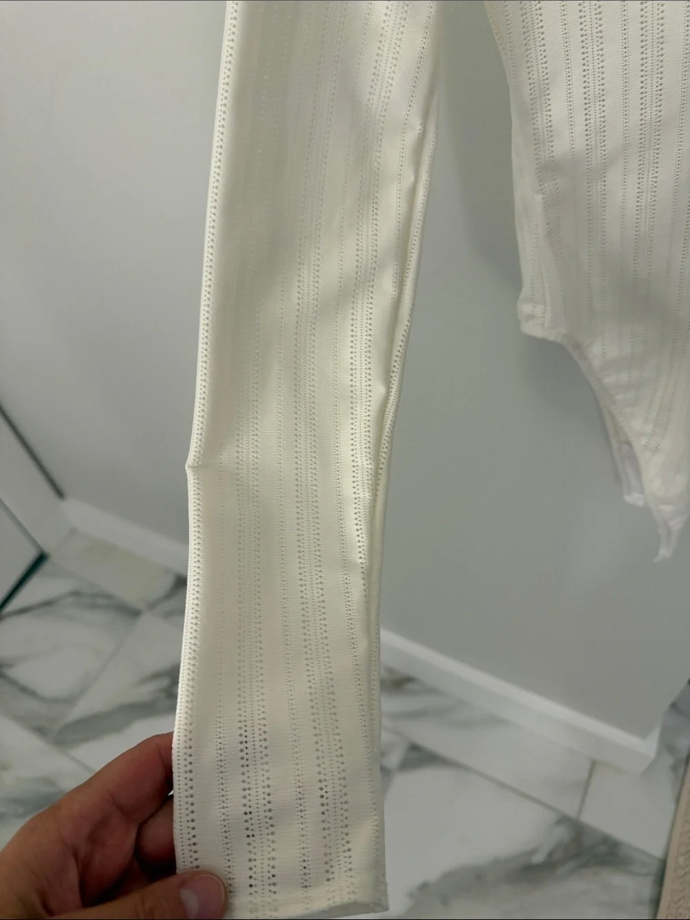 ALO Cream Long-Sleeve Ribbed Bodysuit
